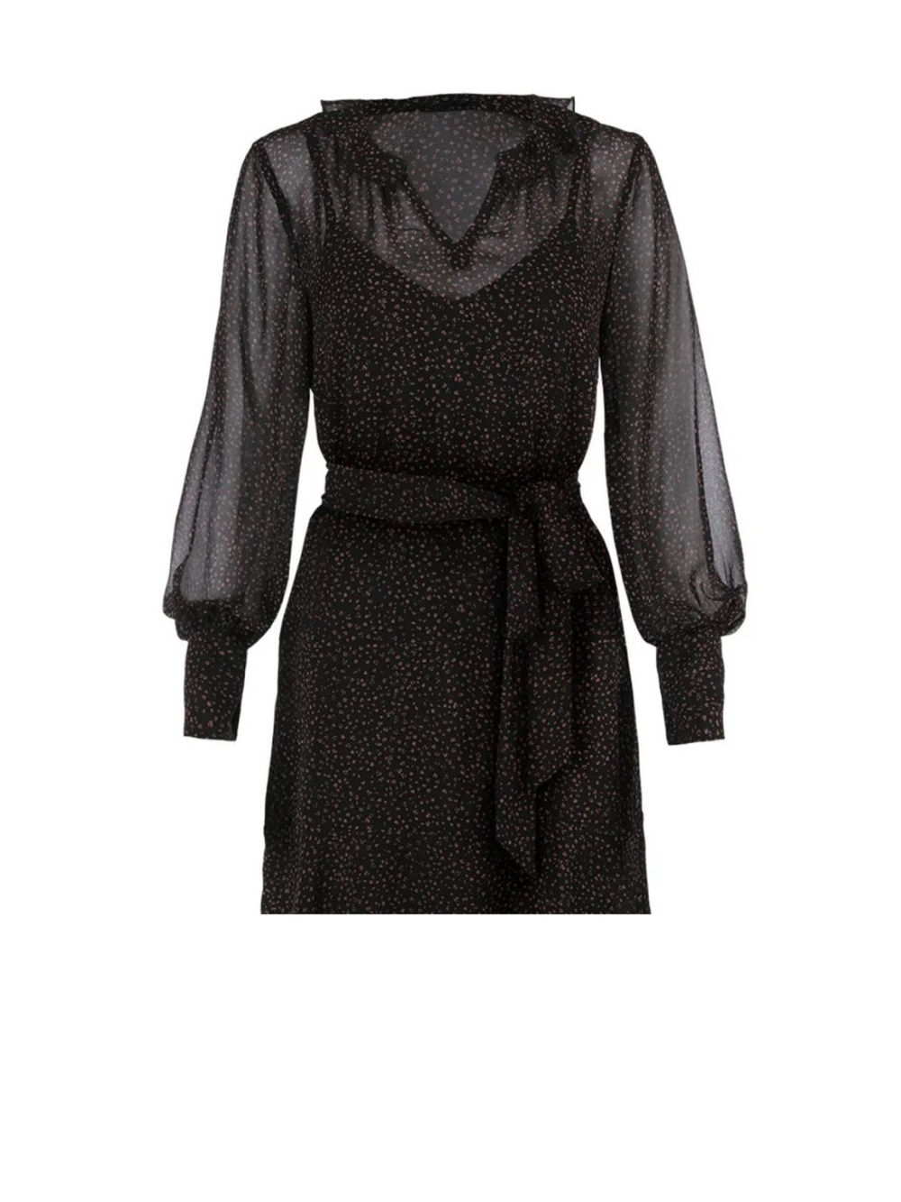 CAbi Black Chiffon Long-Sleeve Dress with Tiny Dot Print